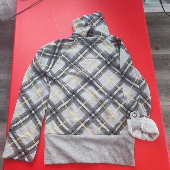 Streetwear Society grey plaid high neck zip up sweatshirt  youth size L - Picture 4 of 6